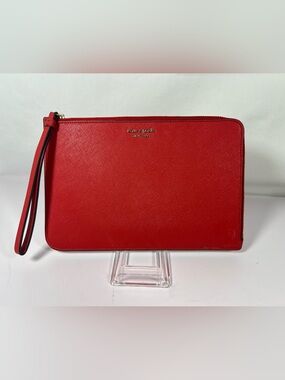7507: Kate Spade New York Red Saffiano Leather Zip Wristlet Clutch